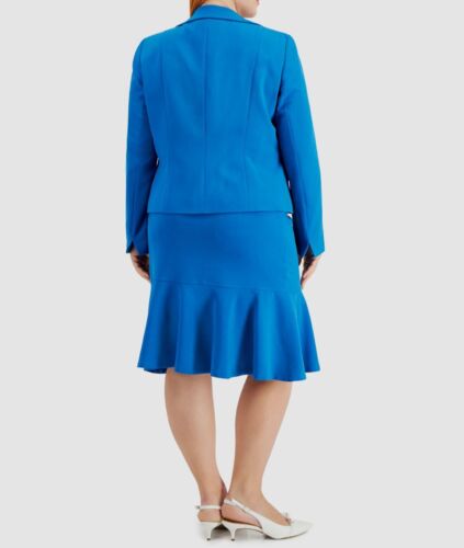 Le Suit Women's Blue Solid Three Button 2-Piece Jacket Skirt Suit Plus Size 18W - Picture 3 of 4