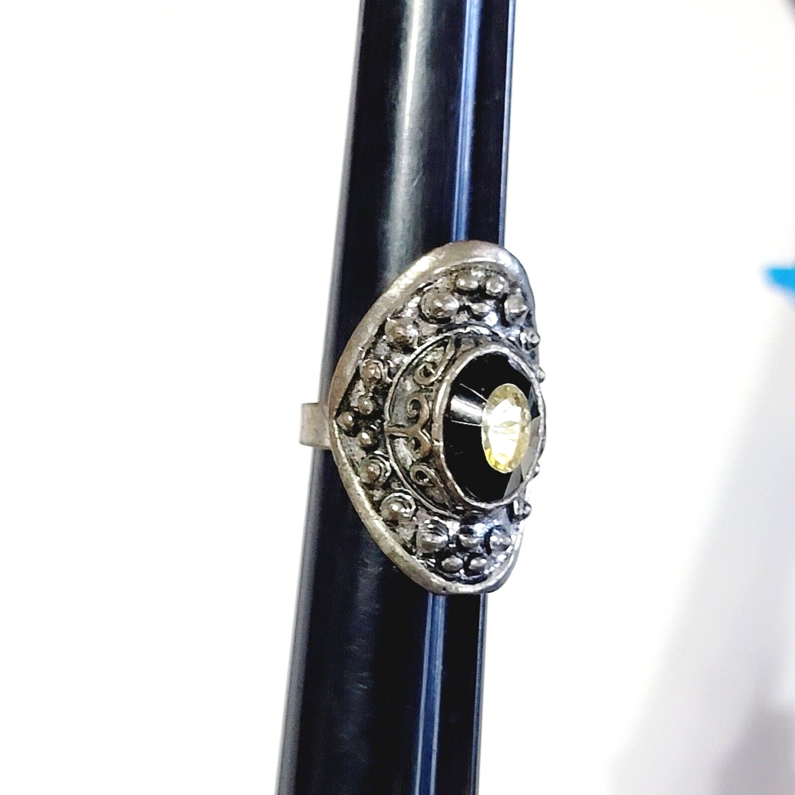 Adjustable Statement Ring, Black Silver Yellow, T… - image 8