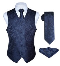 Men's Vest Tie Set Paisley Floral Jacquard Classic Silk Necktie Pocket Square...
