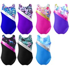 Kids Girls Ballet Gym Leotards Colorful Print Sports Athletic Bodysuit Swimwear