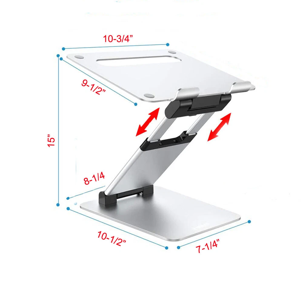 Laptop Stand Adjustable Height, Ergonomic, Fits Laptops 10"-17" Silver, NEW!