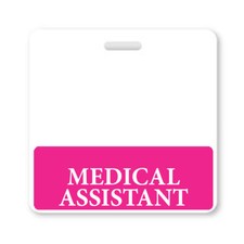 Medical Assistant Badge Buddy - Horizontal Pink Name Badge Tag Buddies for MA