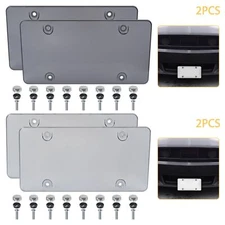 2pcs Clear License Plate Tag Frame Covers Shield Protector for Car Black / Gray