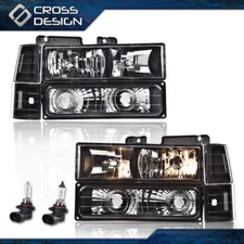 PAIR FIT FOR 94-00 GMC C10 C/K SUBURBAN BLACK HEADLIGHT BUMPER LAMP CLEAR CORNER