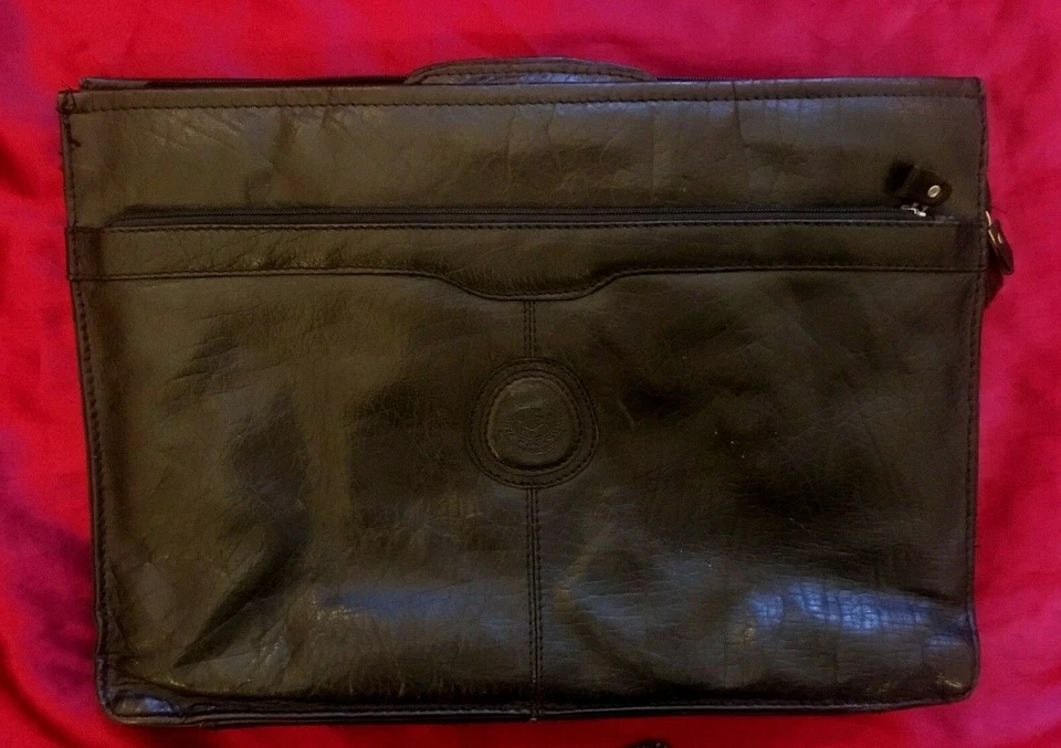 BOLSO MENSAJERO VINTAGE DE CUERO NEGRO DE OGGI DOMANI 41CM X 30 CM Foto 3 de 4