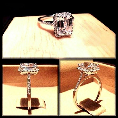 Anello di fidanzamento taglio smeraldo 2,45 ct moissanite bianca aureola oro ... - Foto 3 di 3