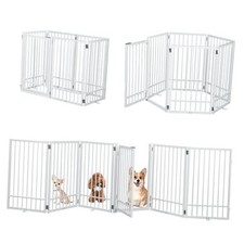 Free Standing Dog Gate with Door Walk Through, 6 Panels 120.6"W x 31.5"H White