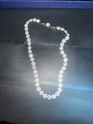 Swarovski Silver Tone Clear Crystal Tennis Necklace, Box Closure, Round