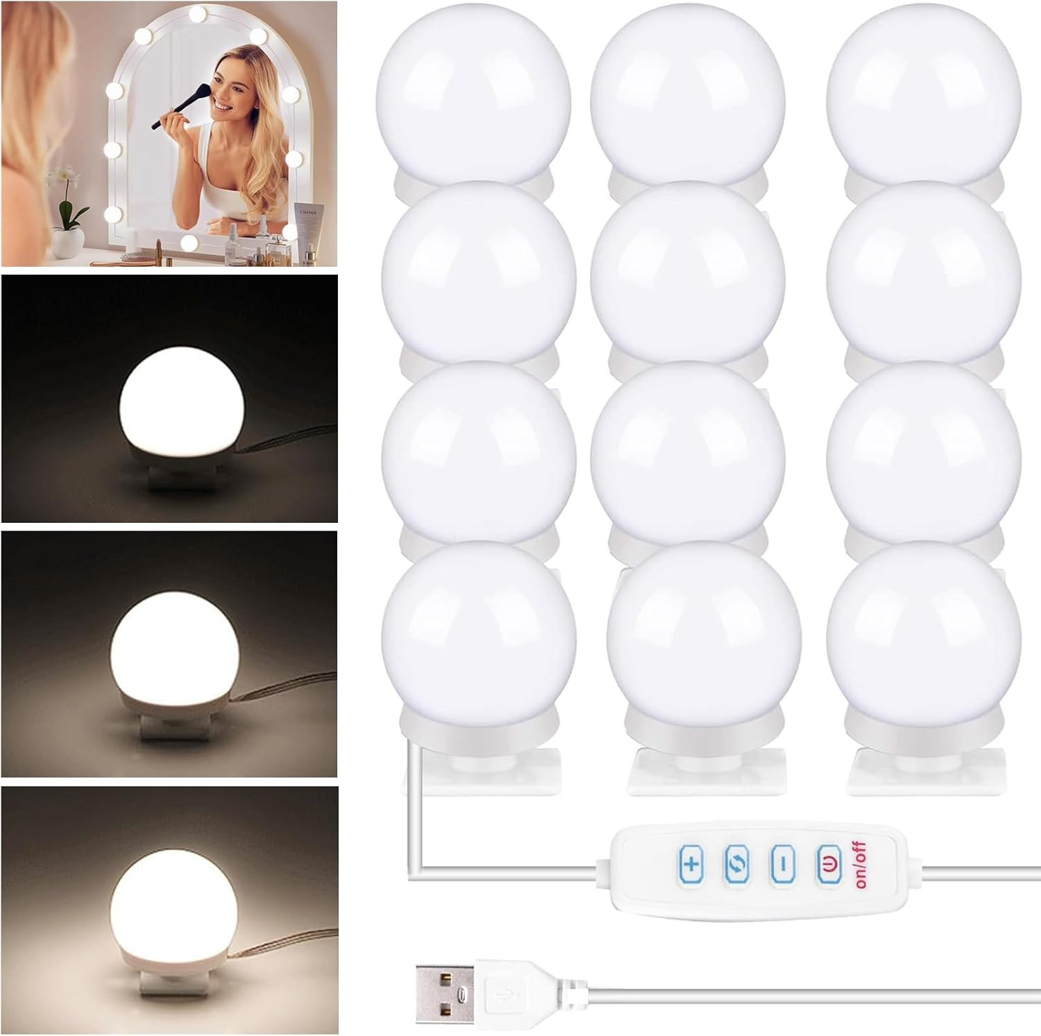 Kit Illuminazione Specchio LED - Luci Hollywood con Dimmer e USB