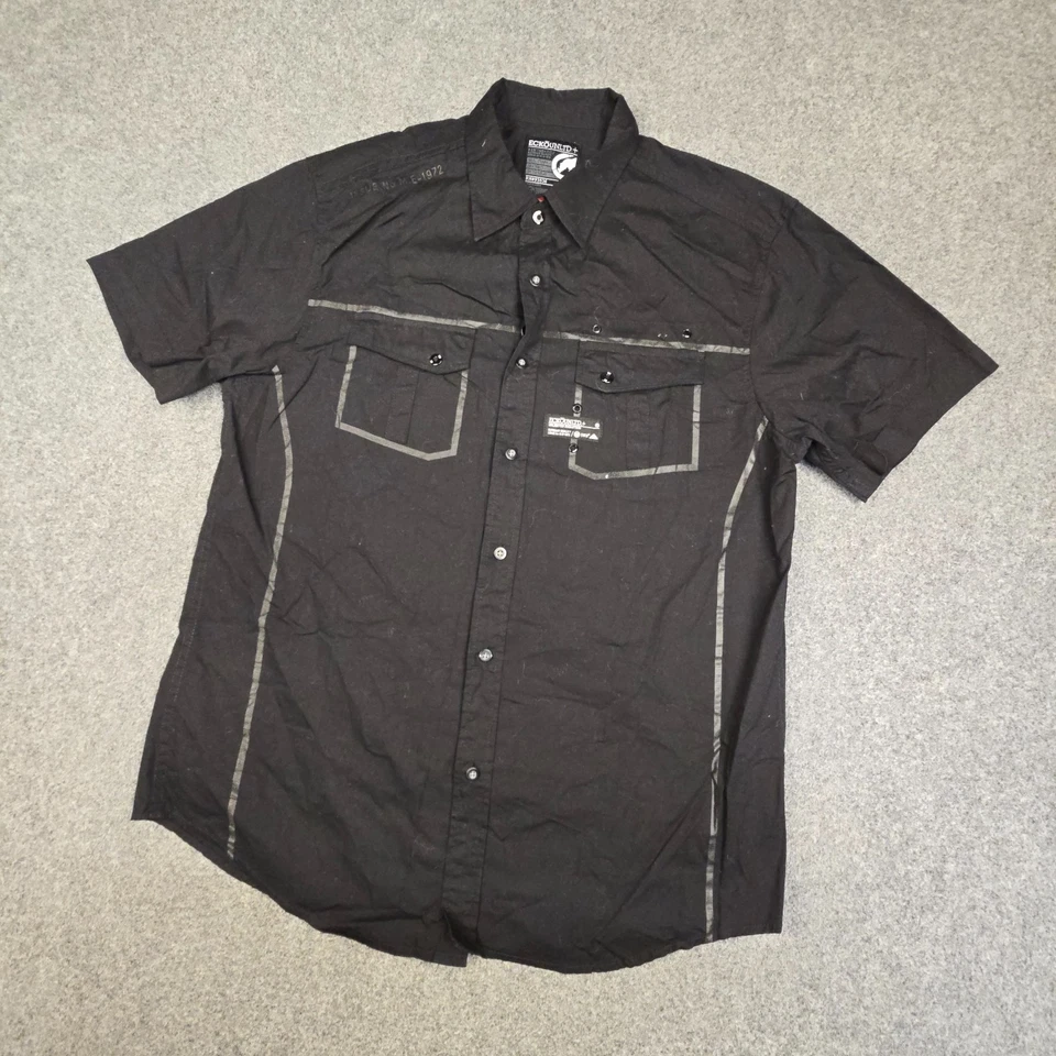 Ecko Unltd Shirt Mens LARGE Black Short Sleeve Button Up Pocket cotton Size L - Image 4 of 4