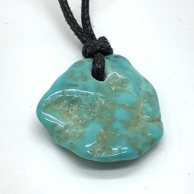 Sonora Mexico Turquoise Pebble Pendant Small Blue River Gem Stone Necklace #21