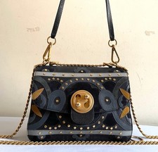 Chloe Floral Patchwork Studded Small Black Le...
