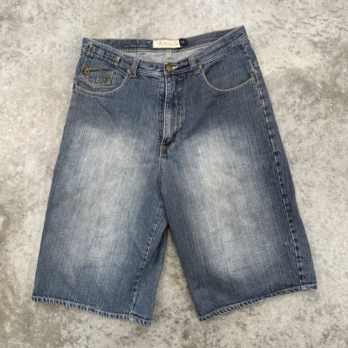 Attitude shorts mens 34 Denim y2k baggy wide leg grunge hip hop skate 90s blue - Picture 3 of 6
