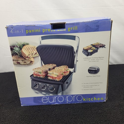 #ad EURO PRO SM215 PANINI PRESS GRILL GRIDDLE CLEAN Original Packaging $55.00