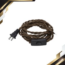 15Ft 18/2 Cloth Covered Lamp Cord with Plug with Stripped Ends Brown