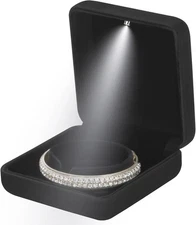 LETURE Classic Metal Glossy Jewelry Bracelet Gift Box with LED Light, Black 
