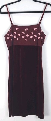 90's Y2k Velvet Mini Slip Dress M Merlot Babydoll Embroidered Whimsigoth Fairy 