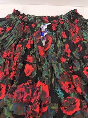 Rose+Olive Womans  Floral Ruffle Blouse Romantic Goth Flowy Dark Plus 1x READ
