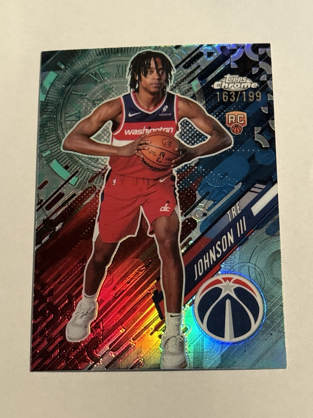 2025-26 Topps Chrome Tre Johnson RC Go Time Aqua Refractor /199 Wizards