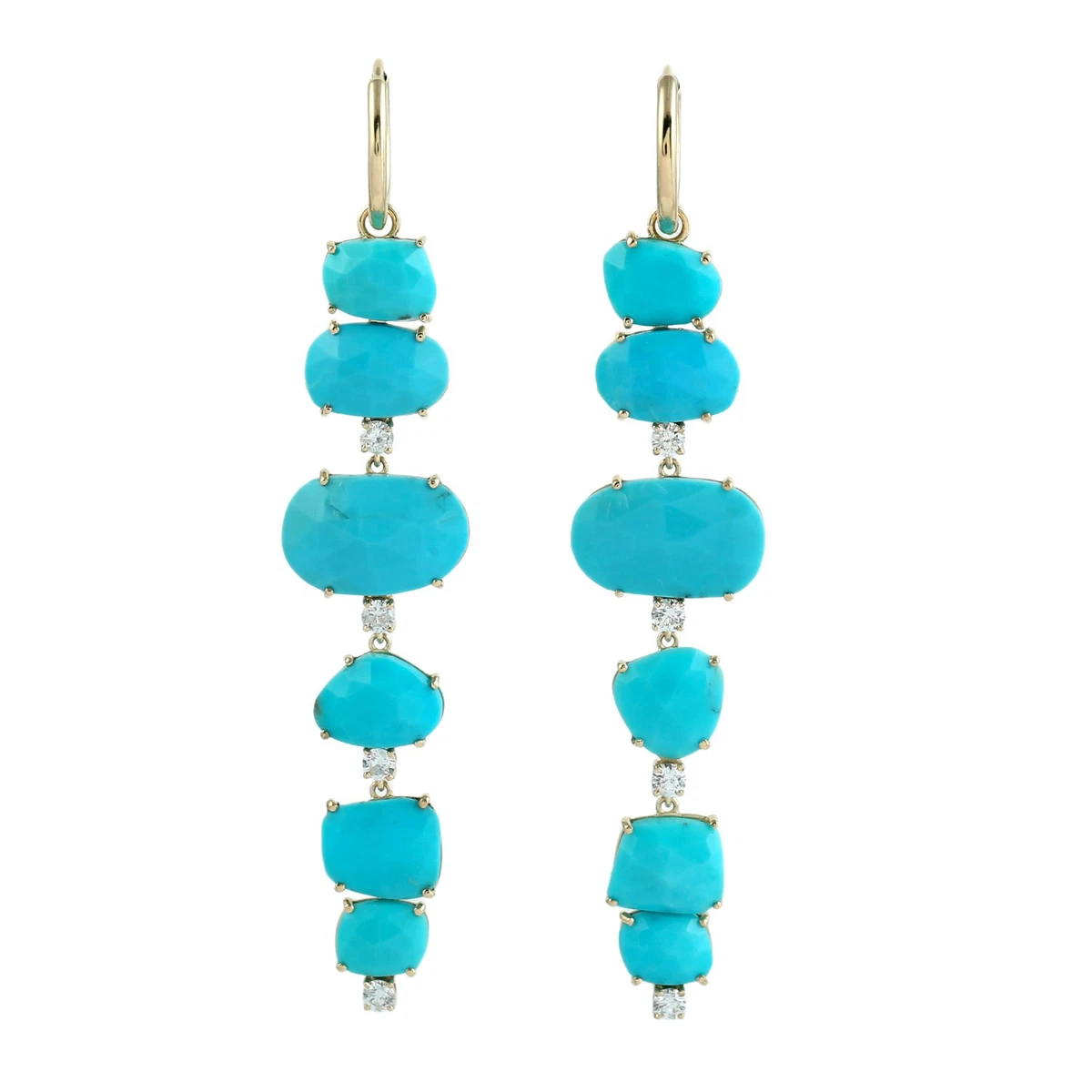 Orecchini Pendenti In Argento 925 Con Turchese Naturale – Forma A Foglia, Colore Blu, Design 170130 - 2