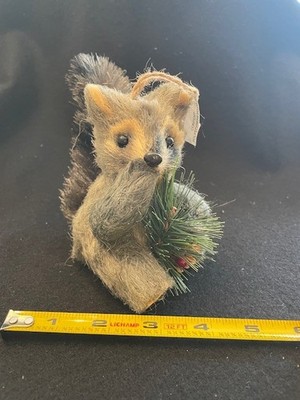 Grey Squirrel ornament realistic fiber fur bottle brush tail 5X6X4'' cute!