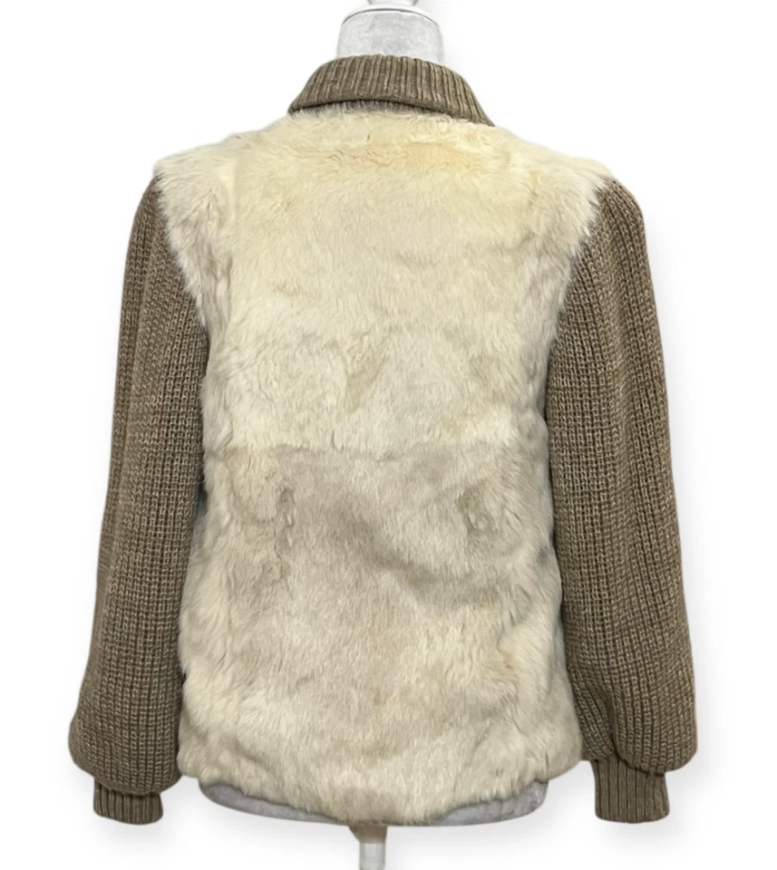 Élan Rabbit Fur Knit Bomber Jacket Sz S Korea 100% French Rabbit Hair Tan Wool B - Image 3 of 4