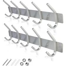 Coat Rack Wall Mount - Stainless Steel 2 Pack - Heavy Duty Hooks for Hat,