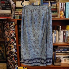 Vintage Sun River Blue Paisley Wrap Skirt 100% Cotton Floral Midi Large