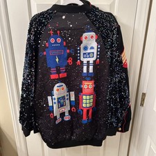 Lagenlook White Robots Sequin Bomber Jacket Aikha!!