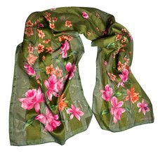 Jones New York Green Floral Sheer Scarf Lightweight Wrap 100 Polyester