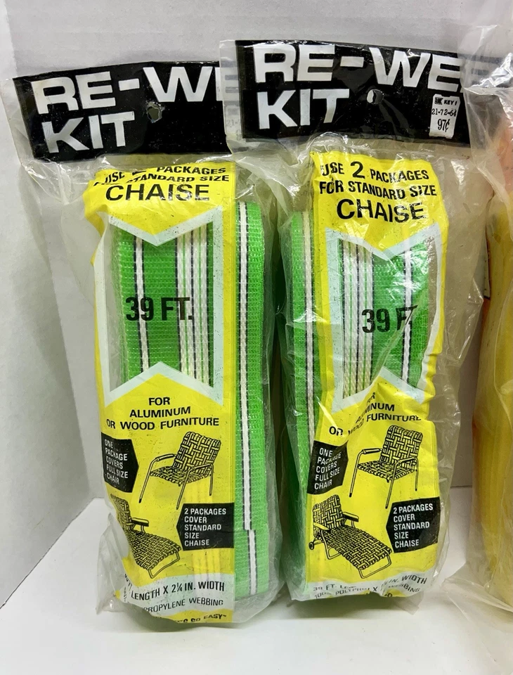 Lote de 5 muebles de césped Mid Century kit de re-tejido amarillo verde blanco con rosa Foto 2 de 4