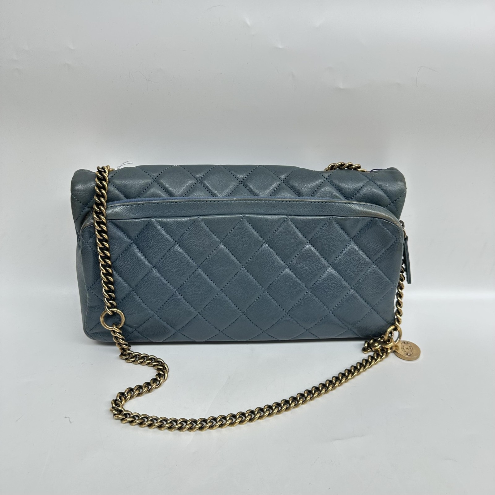 Blue Quilted Leather Crown Flap Shoulder Bag - ## image 2