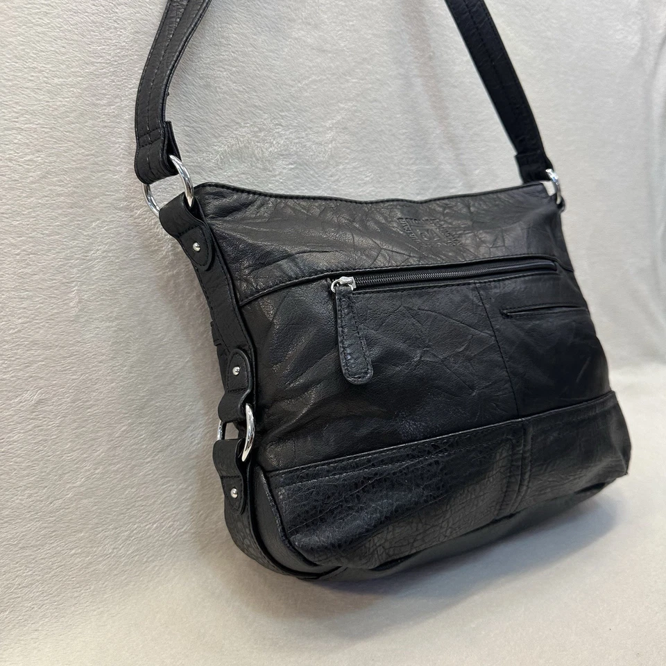 Stone Mountain Cartera Cuero Negro Multi Compartimento Organizador Bolso de Hombro ECU Foto 2 de 4