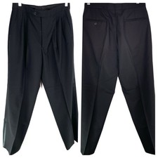 Stafford Mens Tuxedo Pants Formal Wear Black Pleated Satin Trim 100 Wool 30x30 