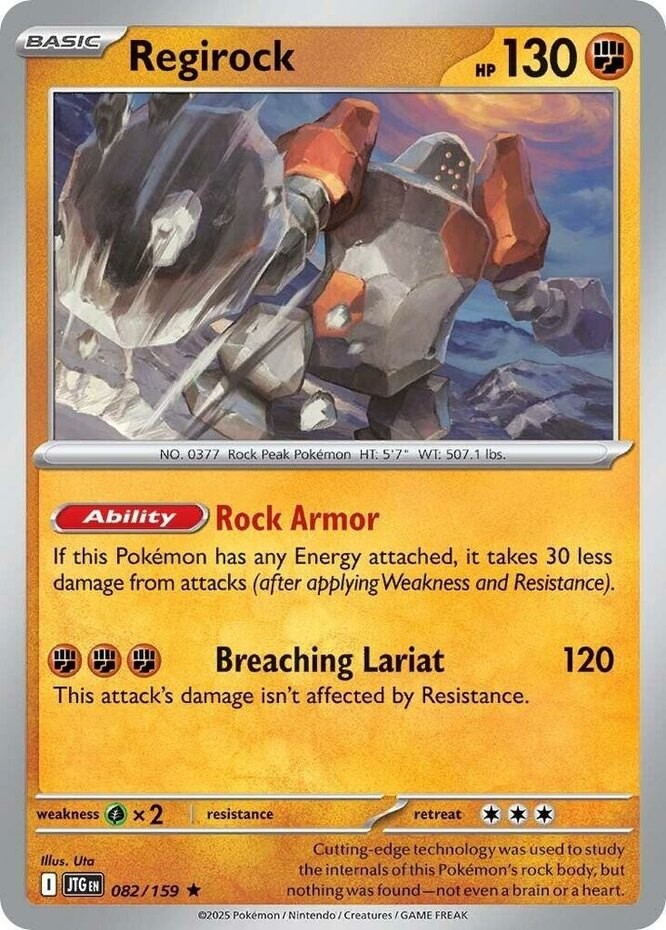 Regirock - 082/159 - Rare - Reverse Holo Near Mint Journey Together