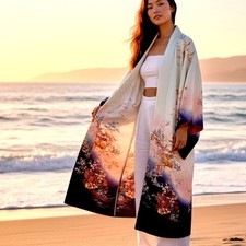 Furisode Classic Japanese Vintage Kimono Floral Landscapes Depicting Strength