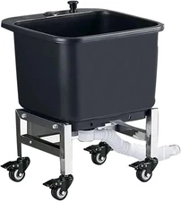 Freestanding Floor Commercial Mop Sink with Rollers, Plastic Mop Sink Service...