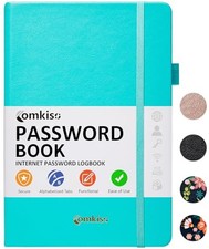 Password Book with Individual Alphabetical Tabs Laminated, Large E. Aquamarine