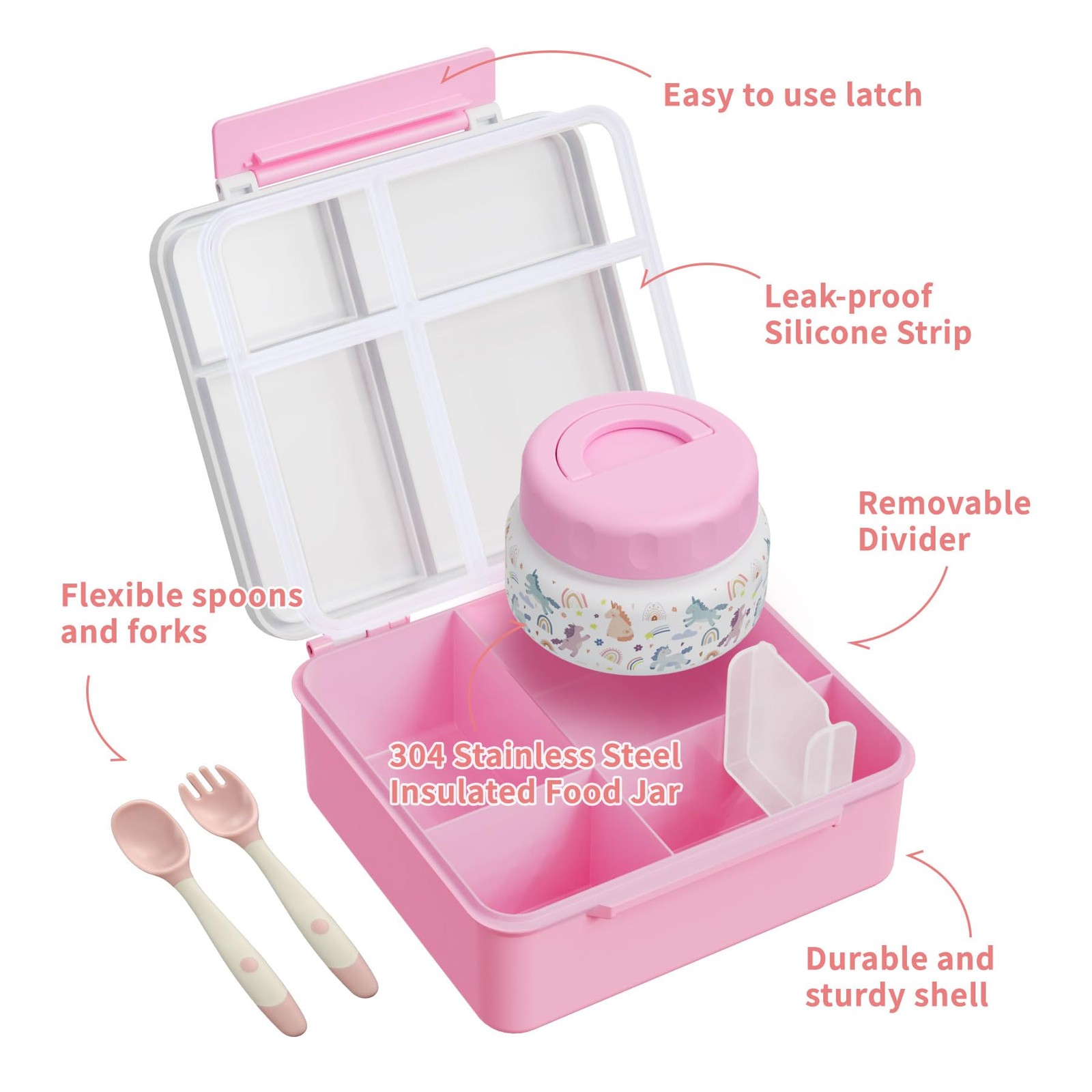 Bento Box for Kids with Thermo Food Container (9oz), 4-Compartment Lunch Box,...