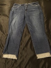 Time and Tru Women  s High Rise Cropped Jeans Size 18 Raw Hem Blue Denim