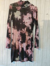 Love Fire mesh turtleneck dress pink black tie-dye Cottagecore Streetwear Sz L