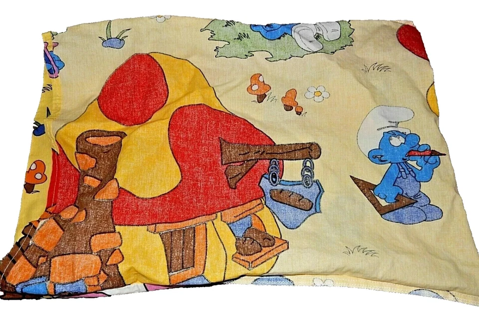 Mini funda de almohada de algodón para cama de niño pequeño 5G vintage pitufos tocador gruñón pesado Foto 4 de 4