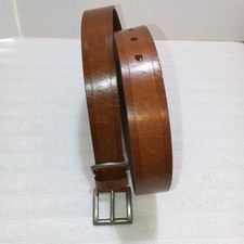 DUCKHEAD 2-tone Brown Italian Leather Belt W/ White Solid Brass Buckle Size 34