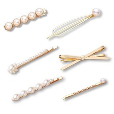 6 Pack Gold pearl bobby pins Girls Valentines Mother  s Day Hair Clip Barrette...