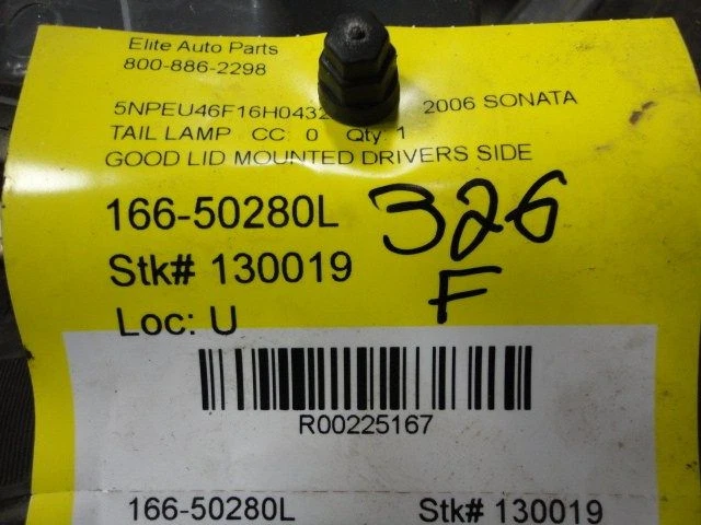 Tapa de luz trasera del conductor montada a través del 29/06/07 para 06-08 SONATA 225167 Foto 3 de 4
