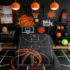Basketball Court Print Comforter Set for Kids Boys,Ball Sports Games Themed All