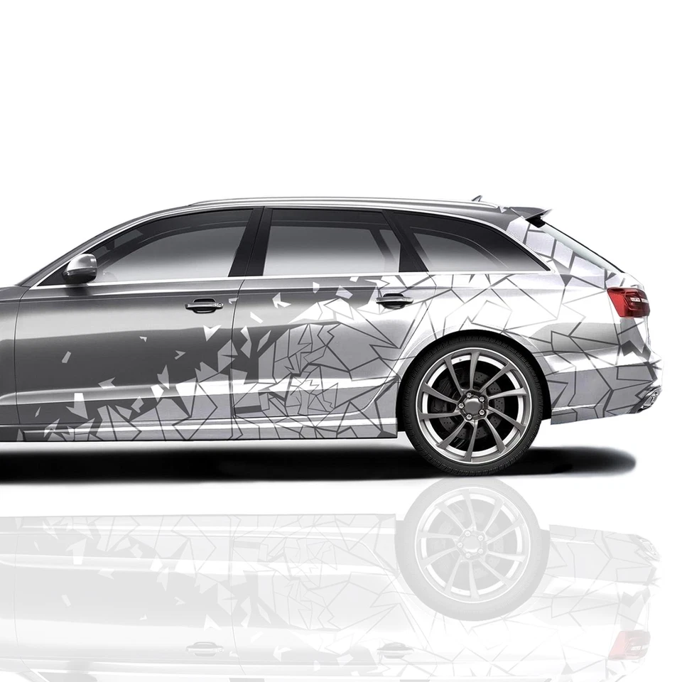 2er Set Auto Aufkleber Mosaik Scherben 200x60cm Geometrisch KX074 Silber