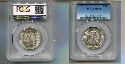 1947 D WALKING LIBERTY SILVER HALF DOLLAR PCGS MS65 7242T