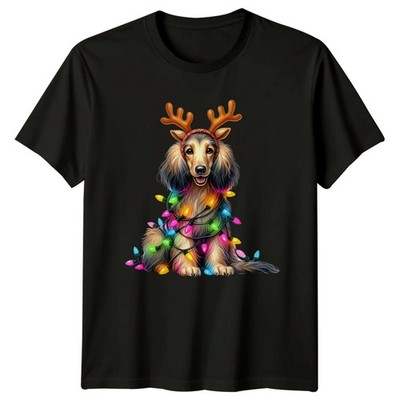 Hund Weihnachtsbeleuchtung Rentier Geweih Feiertage Weihnachten Herren Damen Grafik T-Shirt