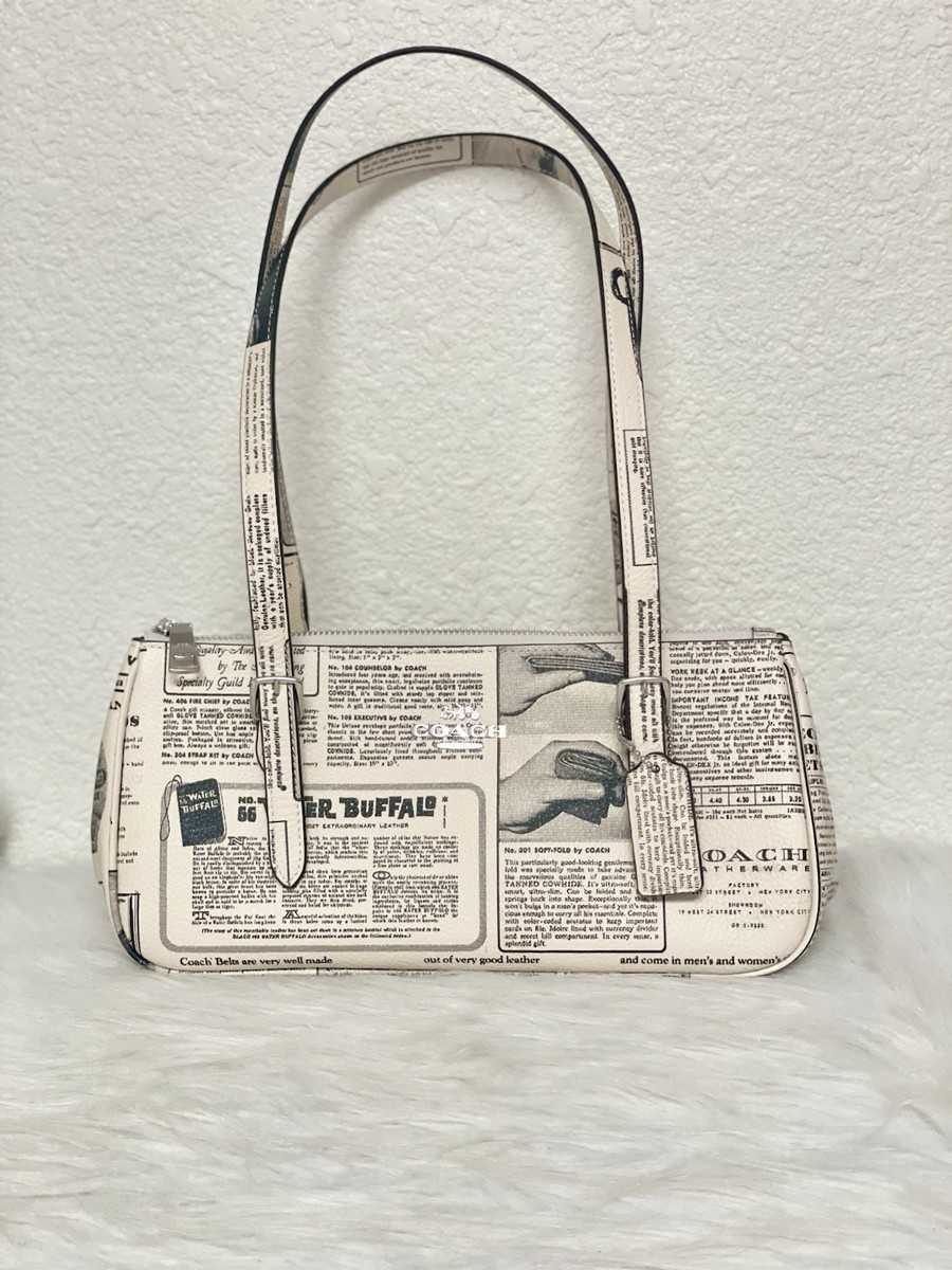 NWT Coach Asher Newspaper Print Shoulder Bag CDC11 In Silver/Chalk